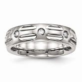 Sophia Jewelers Polished Stainless Steel Grooved CZ Wedding Band